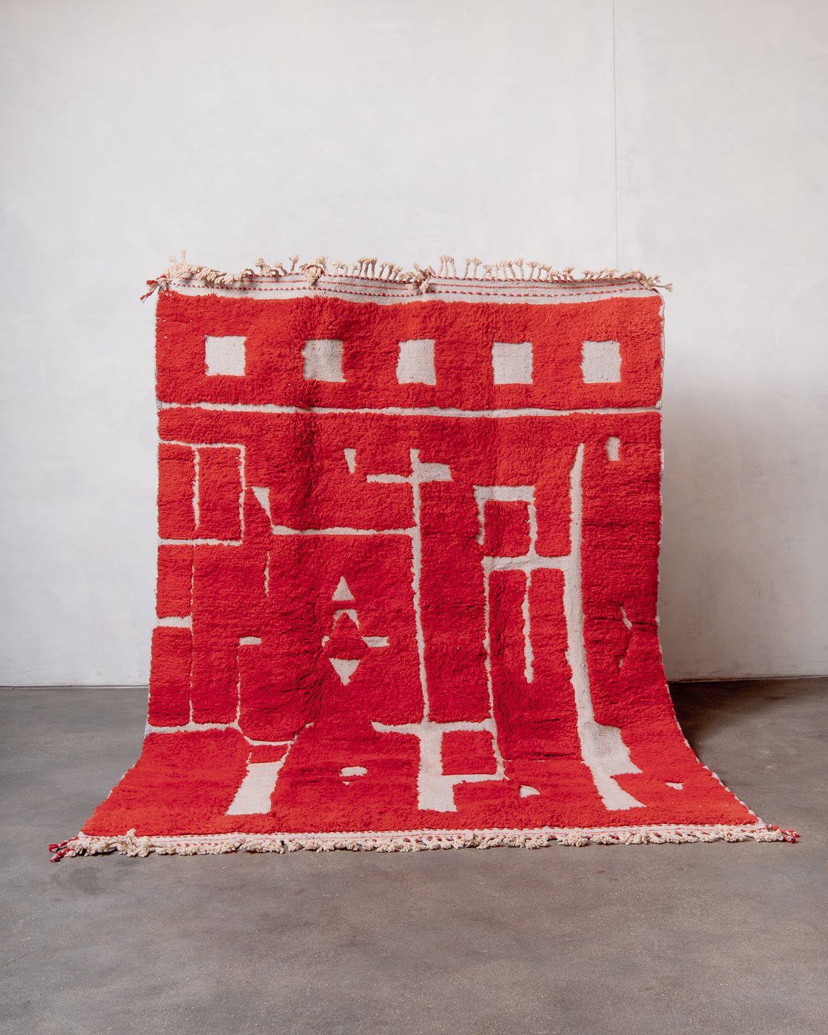 Modern, designer, handcrafted Berber rug from Morocco. Beniourain carpet with beautiful colours and patterns and fluffy wool texture.